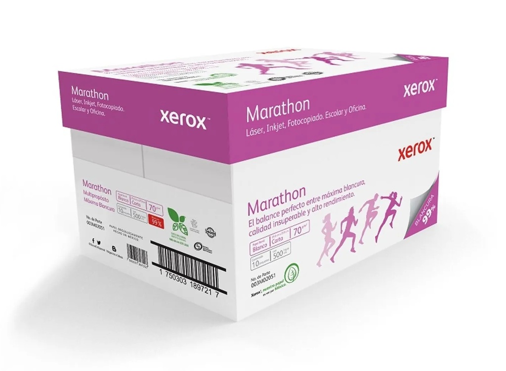Papel Bond Xerox Marathon Carta 70 g/m² 99% de Blancura Caja con 10 Paquetes de 500 Hojas c/u